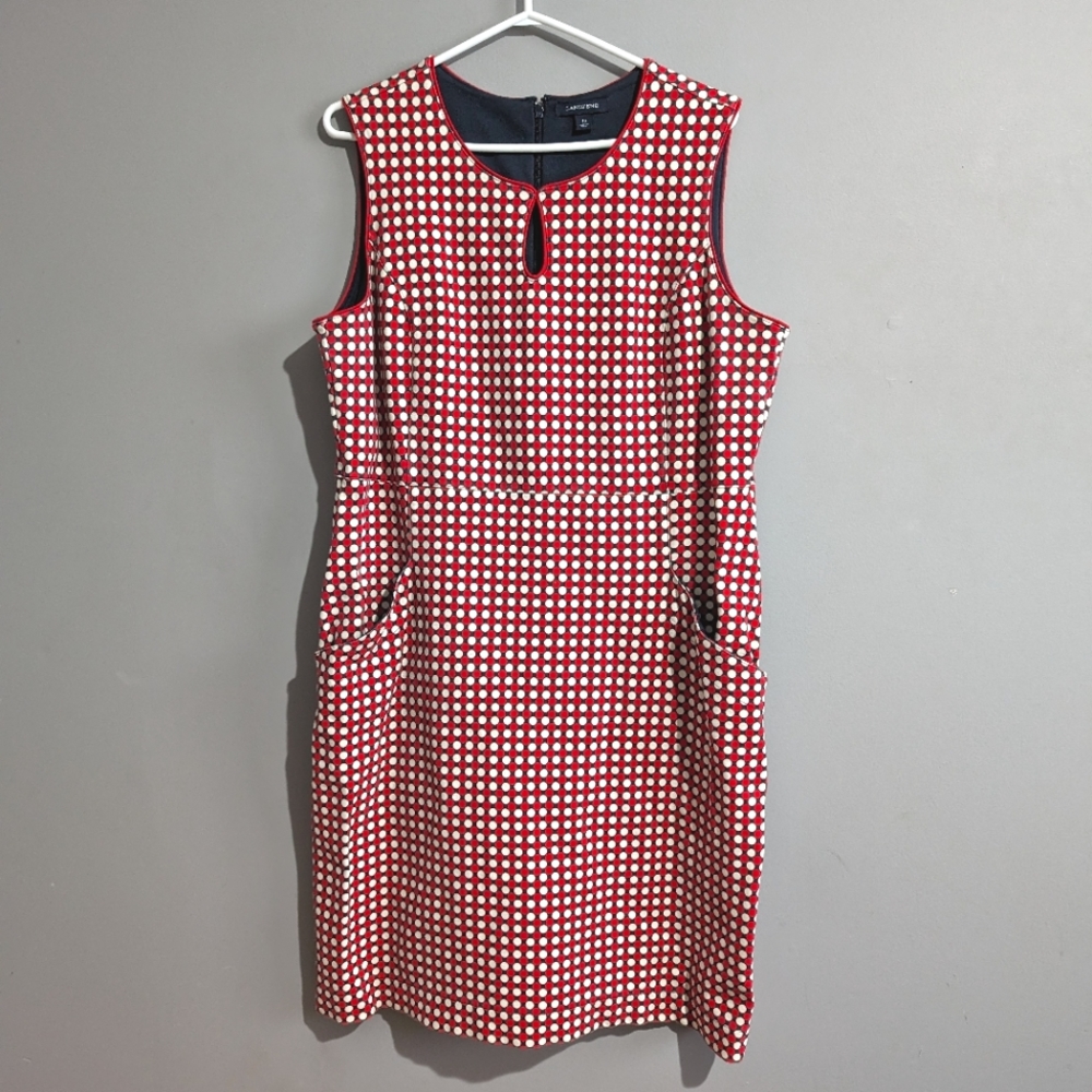 Lands' End midi fitted dress size 16 red and white polka dot